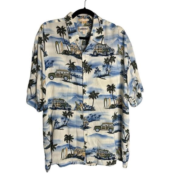 Campia Moda Hawaiian Shirt Palm Trees Surfboards Cars Men's XL Vintage - Picture 1 of 5
